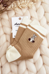 Women's Socks with Stripes and Bunny Beige 29057-142 цена и информация | Женские носки | pigu.lt