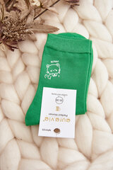 Moteriškos paprastos kojinės su katinu žalios spalvos 29139-142 kaina ir informacija | Moteriškos kojinės | pigu.lt