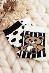 Women's Mismatched Socks with Teddy Bear Black and White 29187-142 цена и информация | Женские носки | pigu.lt