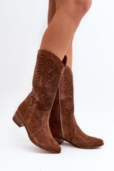 Suede Mid-Calf Boots with Cut-Out Design Zazoo 3305 Beige 29296-21 цена и информация | Женские сапоги | pigu.lt