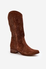 Suede Mid-Calf Boots with Cut-Out Design Zazoo 3305 Beige 29296-21 цена и информация | Женские сапоги | pigu.lt