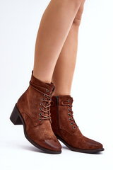 Women's Low Heel Lace-Up Ankle Boots Brown Serellia 29351-21 цена и информация | Женские сапоги | pigu.lt