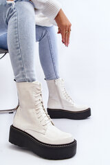 Women's White Patent Leather Boots with Chunky Sole Movana 29355-21 цена и информация | Женские сапоги | pigu.lt