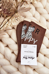 Women's Cotton Socks with Text and Bear Brown 29392-142 цена и информация | Женские носки | pigu.lt