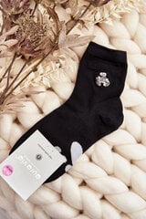 Women's Cotton Socks with Teddy Bear Patch Black 29403-142 цена и информация | Женские носки | pigu.lt