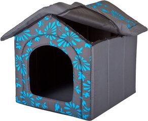 Лежак-конура Hobbydog R2 цветы, 44x38x45 см, серый/синий цена и информация | Лежаки, домики | pigu.lt