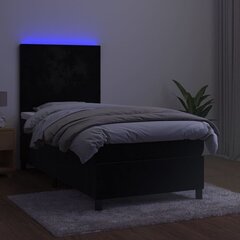 Lova su spyruoklėmis/čiužiniu/LED, 90x200cm, juoda цена и информация | Кровати | pigu.lt