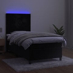 Lova su spyruoklėmis/čiužiniu/LED, juoda, 100x200cm, aksomas kaina ir informacija | Lovos | pigu.lt