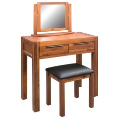 Kosmetinis staliukas su kėdute ir veidrodžiu, rudas kaina ir informacija | Kosmetiniai staliukai | pigu.lt