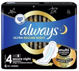 Higieniniai rankšluosčiai su sparneliais 6 vnt. ALWAYS ULTRA NIGHT цена и информация | Тампоны, гигиенические прокладки для критических дней, ежедневные прокладки | pigu.lt