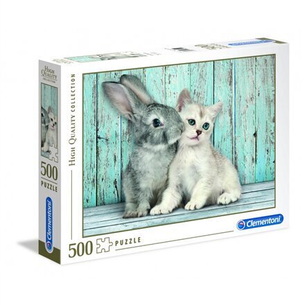 Dėlionė Clementoni High Quality Cat &amp; Bunny 500 d. цена и информация | Dėlionės (puzzle) | pigu.lt