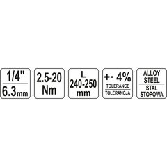 YATO sukimo momento veržliaraktis 1/4&amp;quot; 2,5-20 Nm 07511 kaina ir informacija | Mechaniniai įrankiai | pigu.lt