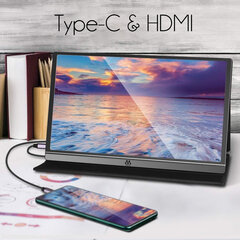 Портативный монитор M MEMTEQ 15,6» - IPS-дисплей 1080P FHD, разъем HDMI и Type-C цена и информация | Мониторы | pigu.lt