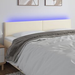 Galvūgalis su LED, Dirbtinė oda,180x5x78/88cm, kreminė spalva цена и информация | Кровати | pigu.lt