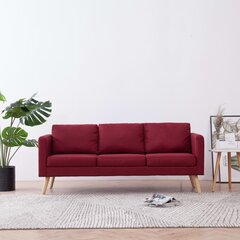 Trivietė sofa, vyno raudonos spalvos, audinys цена и информация | Диваны | pigu.lt