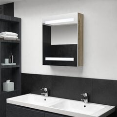 Veidrodinė vonios spintelė su LED apšvietimu, šviesiai ruda/balta цена и информация | Шкафчики для ванной | pigu.lt
