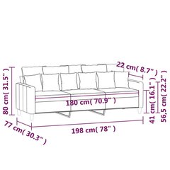 Trivietė sofa, tamsiai pilkos spalvos, 180cm, aksomas kaina ir informacija | Sofos | pigu.lt