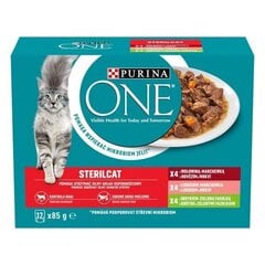 Стерильная кошка Purina One с говядиной, лососем и индейкой, 12 x 85 г цена и информация | Консервы для кошек | pigu.lt