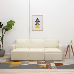 Trivietė sofa-lova, kreminės spalvos, dirbtinė oda, modulinė цена и информация | Диваны | pigu.lt