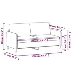 Dvivietė sofa, tamsiai pilkos spalvos, 140cm, aksomas kaina ir informacija | Sofos | pigu.lt