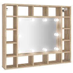 Veidrodinė spintelė su led apšvietimu, ąžuolo, 91x15x76,5cm kaina ir informacija | Vonios spintelės | pigu.lt