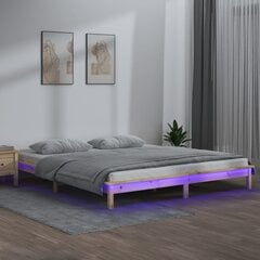 Lovos rėmas su led, 135x190cm, medienos masyvas, dvivietis цена и информация | Кровати | pigu.lt