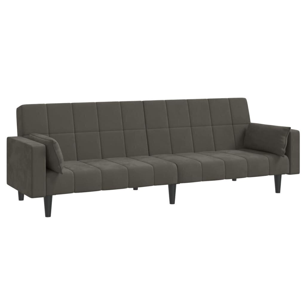 Dvivietė sofa-lova su dvejomis pagalvėmis, pilka, aksomas kaina ir informacija | Sofos | pigu.lt