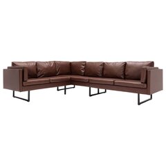 Kampinė sofa, rudos spalvos, dirbtinė oda цена и информация | Диваны | pigu.lt