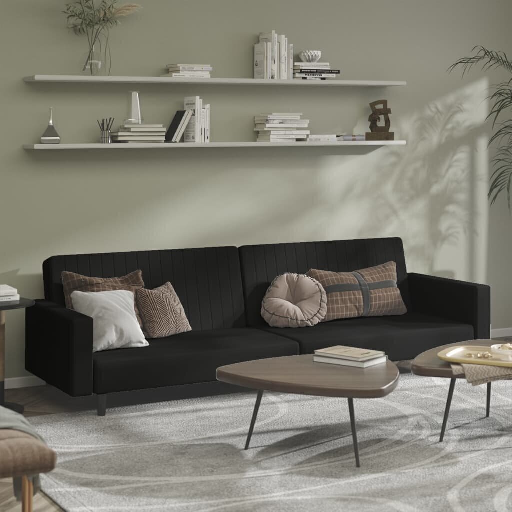 Dvivietė sofa-lova, juoda, aksomas kaina ir informacija | Sofos | pigu.lt