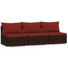 Trivietė sofa su pagalvėlėmis, rudos spalvos, poliratanas цена и информация | Садовые стулья, кресла, пуфы | pigu.lt