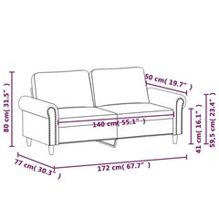 Dvivietė sofa, šviesiai pilkos spalvos, 140cm, aksomas kaina ir informacija | Sofos | pigu.lt