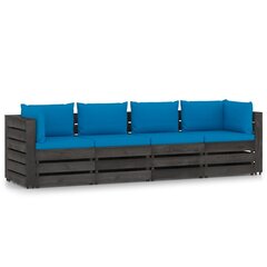 Keturvietė sodo sofa su pagalvėmis, pilkai impregnuota mediena, šviesiai mėlyna цена и информация | Садовые стулья, кресла, пуфы | pigu.lt