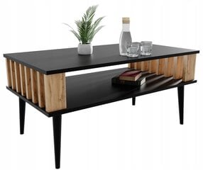 Svetainės staliukas LAMELE, 90 x 50 x 45cm, rudas/juodas kaina ir informacija | Kavos staliukai | pigu.lt