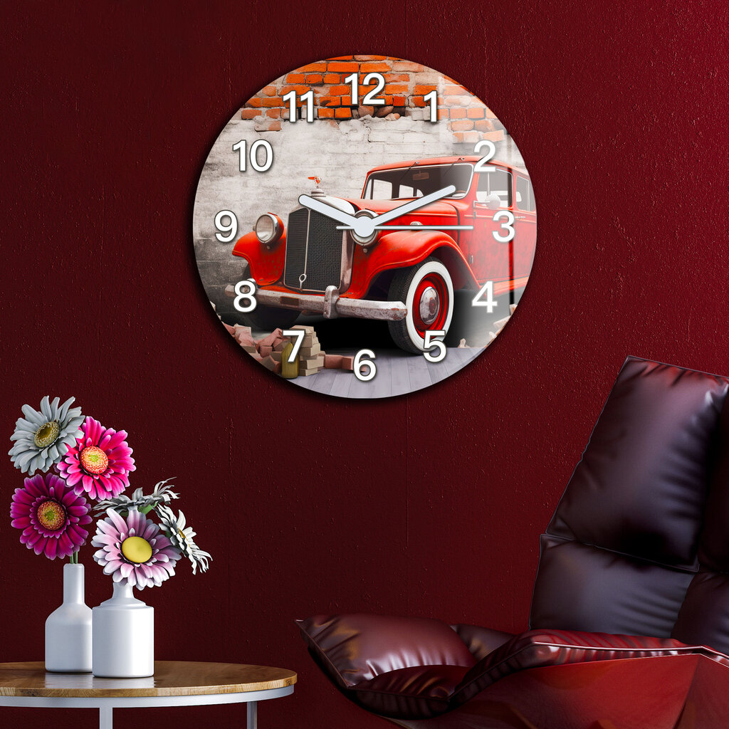 Sieninis laikrodis retro automobilis vintažinis palėpėje gyvenamajam kambariui 30x30 cm kaina ir informacija | Laikrodžiai | pigu.lt