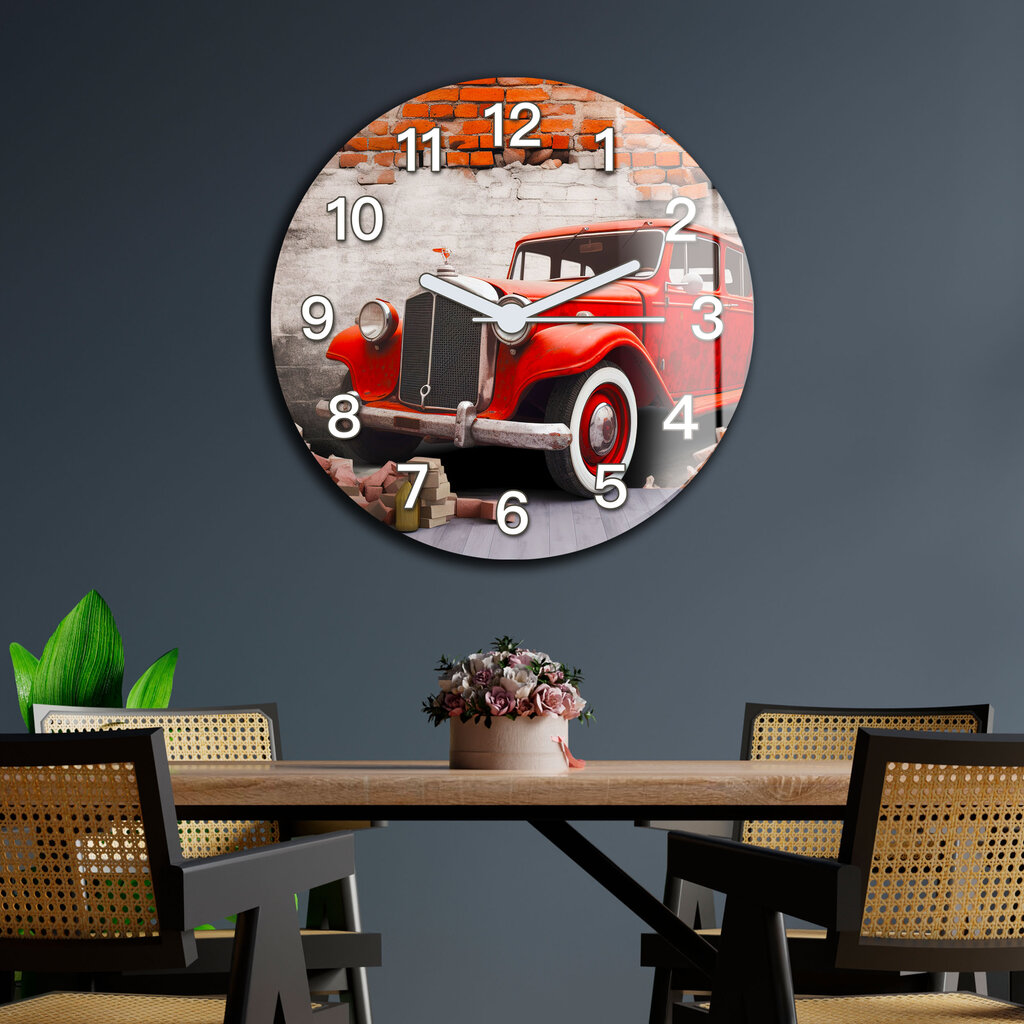 Sieninis laikrodis retro automobilis vintažinis palėpėje gyvenamajam kambariui 30x30 cm kaina ir informacija | Laikrodžiai | pigu.lt