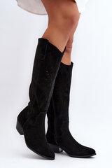 Zazoo 2909 Suede Cut-Out Boots with Low Heel Black 29635-21 цена и информация | Женские сапоги | pigu.lt