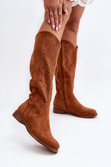 S.Barski HY66-150 Openwork Flat Heel Boots Camel 29718-21 цена и информация | Женские сапоги | pigu.lt