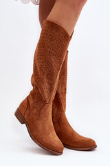 S.Barski HY66-150 Openwork Flat Heel Boots Camel 29718-21 цена и информация | Женские сапоги | pigu.lt