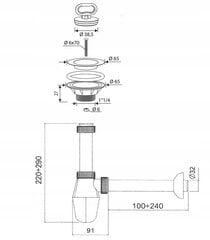 Granitan praustuvų sifonas su sieteliu 210WH+2SO32WH kaina ir informacija | Sifonai | pigu.lt