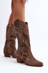 Zazoo 3396 Suede Cut-Out Half-Calf Boots Dark Beige 29780-21 цена и информация | Женские сапоги | pigu.lt