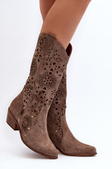 Zazoo 3396 Suede Cut-Out Half-Calf Boots Dark Beige 29780-21 цена и информация | Женские сапоги | pigu.lt