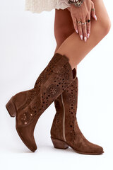 Zazoo 3396 Suede Cut-Out Mid-Calf Boots Brown 29781-21 цена и информация | Женские сапоги | pigu.lt