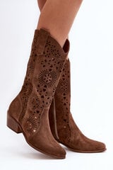 Zazoo 3396 Suede Cut-Out Mid-Calf Boots Brown 29781-21 цена и информация | Женские сапоги | pigu.lt