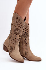 Zazoo 3396 Suede Cut-out Mid-Calf Boots Light Beige 29782-21 цена и информация | Женские сапоги | pigu.lt