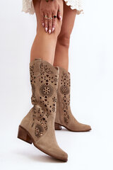 Zazoo 3396 Suede Cut-out Mid-Calf Boots Light Beige 29782-21 цена и информация | Женские сапоги | pigu.lt