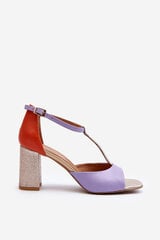 Leather Sandals On Heel Laura Messi 2759 Purple 29819-21 цена и информация | Босоножки женские | pigu.lt