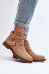 Women's Flat Heel Ankle Boots with Straps Beige Melviana 29856-21 цена и информация | Женские сапоги | pigu.lt