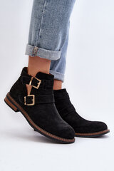 Women's Flat Heel Ankle Boots with Straps Black Melviana 29857-21 цена и информация | Женские сапоги | pigu.lt