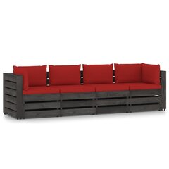 Keturvietė sodo sofa su pagalvėmis, pilkai impregnuota mediena, raudona цена и информация | Садовые стулья, кресла, пуфы | pigu.lt