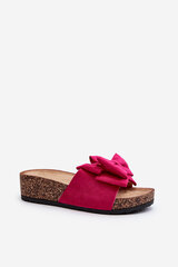 Women's Slides on Chunky Cork Platform with Bow Pink Tarena 29964-21 цена и информация | Женские тапочки | pigu.lt